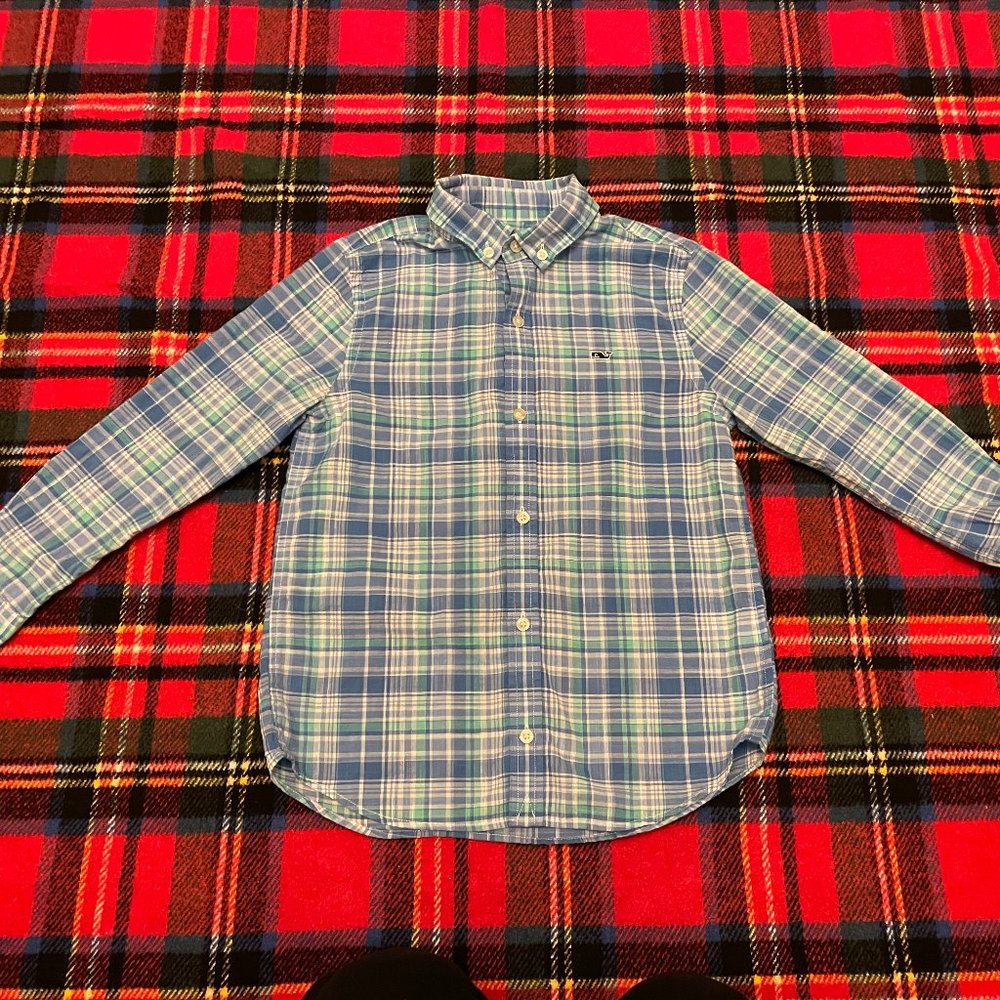 Kids Vineyard Vines Tartan Plaid Button Down Shirt Size 7 Light Weight